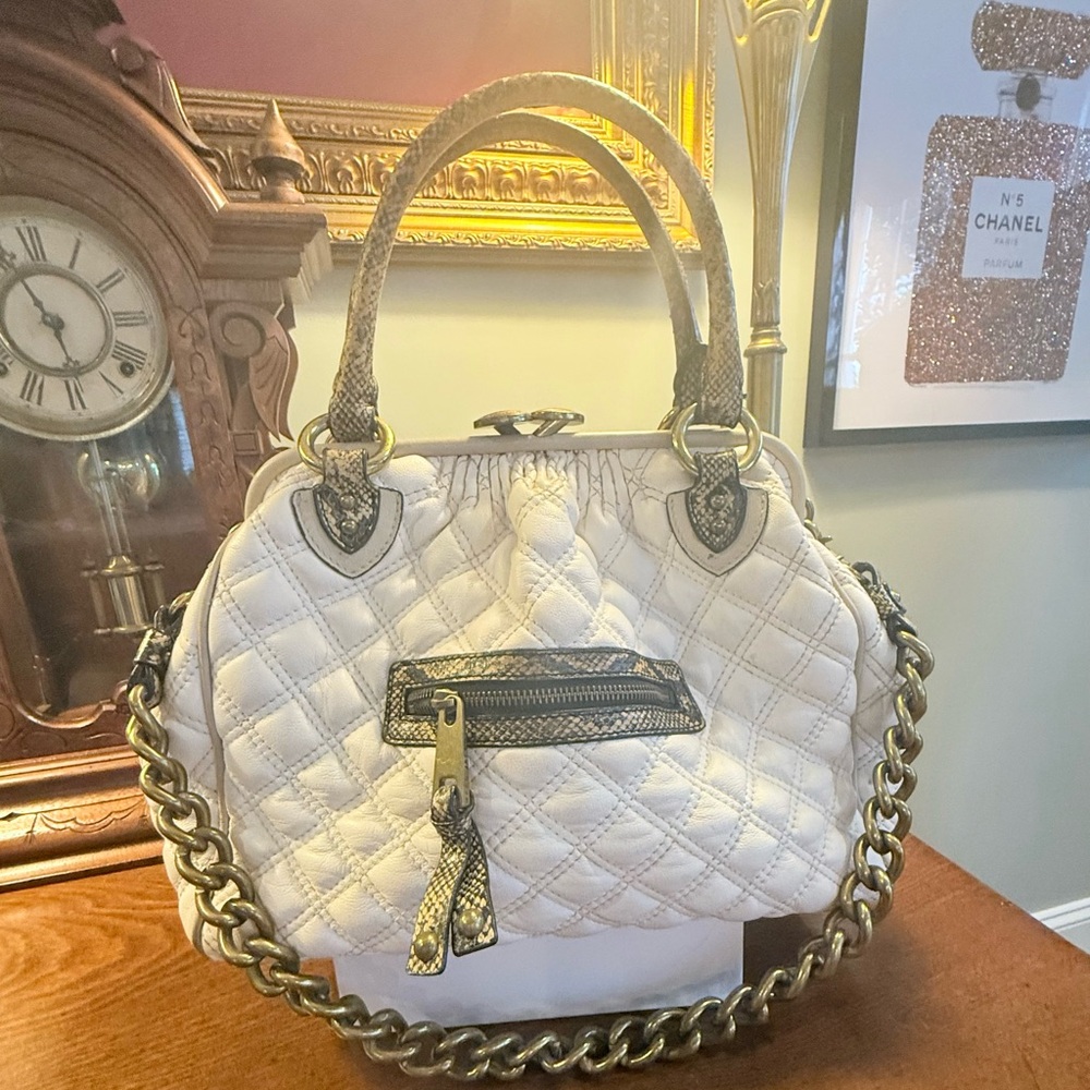 Marc Jacobs White Leather Quilted Large Stam bag w/Snakeskin MSRP$1,495 dustbag - Picture 2 of 13